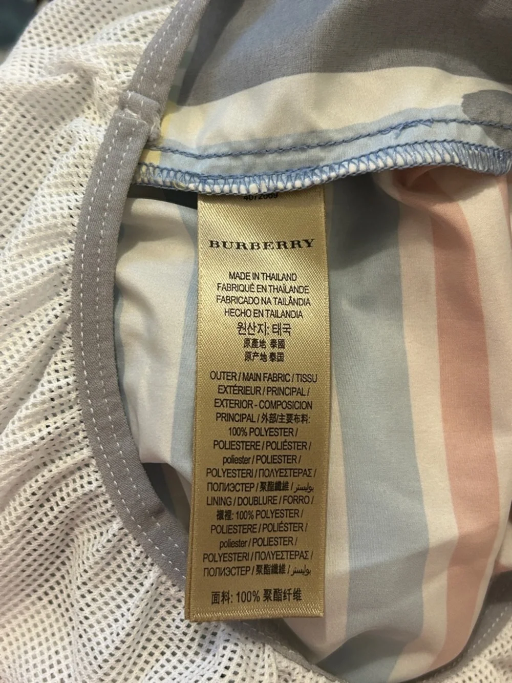 Burberry Floral Plaid Patchwork Printed Multicolor Stripe Swim Trunk Size Medium